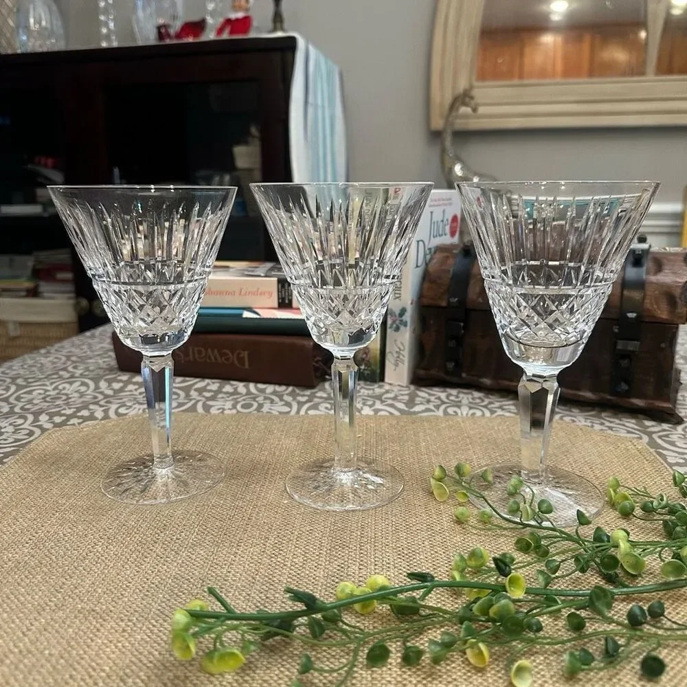 COPY Waterford Crystal Maeve Pattern Set of‎ 3 Wine Goblet Glasses Vintage Rare!